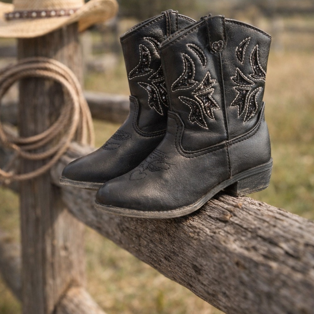 American Exchange Black Leather Zippered Cowboy boots Toddler Sz 7